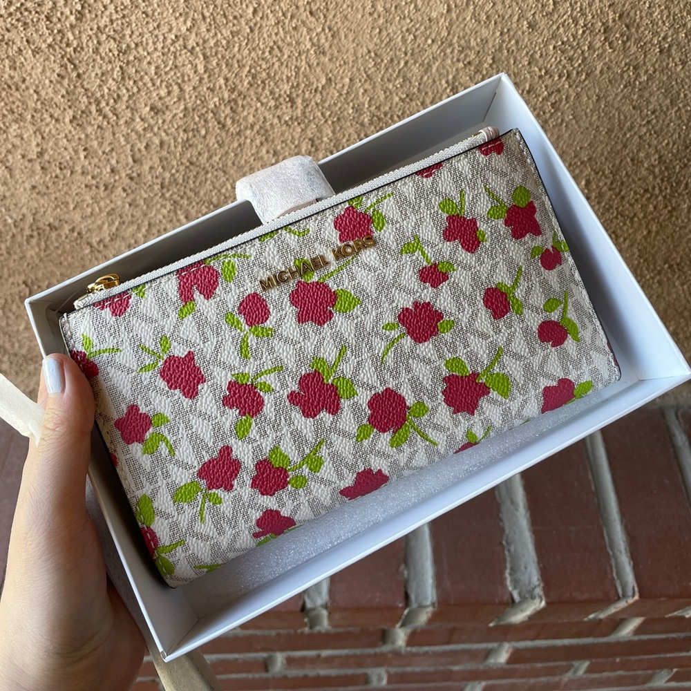 Michael Kors Vanilla Red and Green Floral Wallet Wrislet
